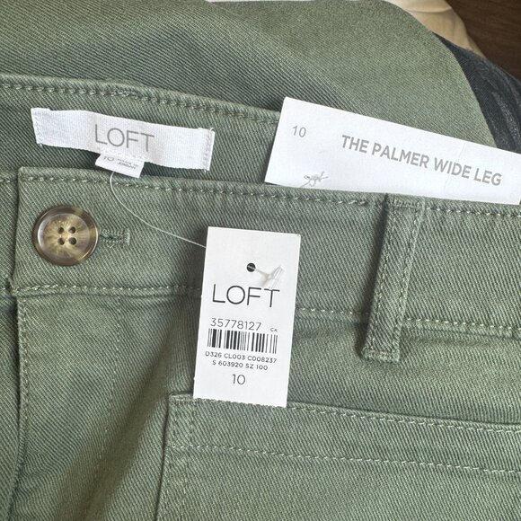 LOFT Women’s The Palmer Wide Leg Cotton Twill Pants in Sage Green Size 10 - Picture 2 of 12